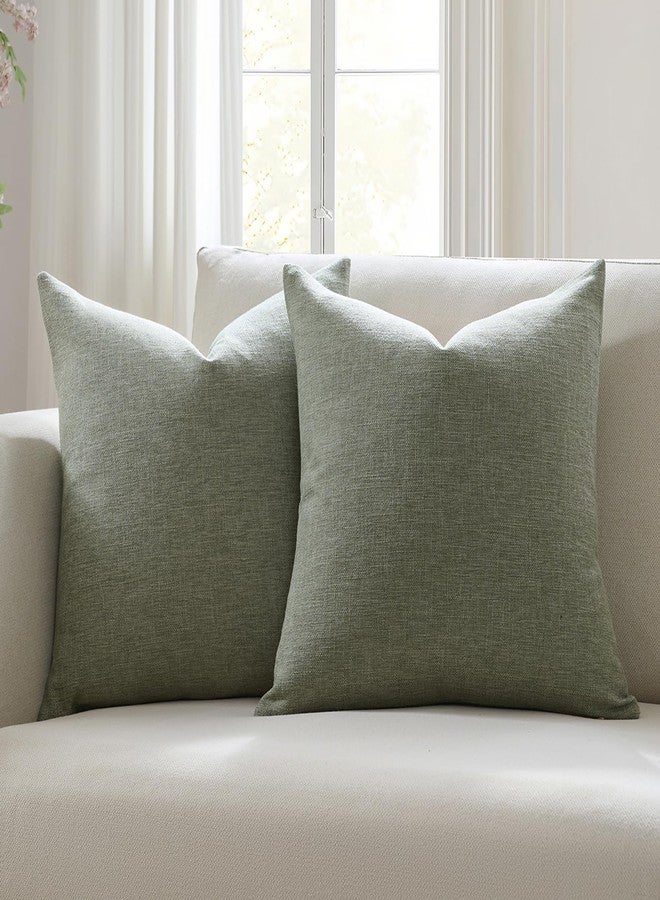 Meekio Set of 2 Dark Sage Pillow Covers 16 x 16 Inch Farmhouse Boho Decorative Throw Pillow Covers Linen Cushion Covers for Sofa Couch Décor - Image 1